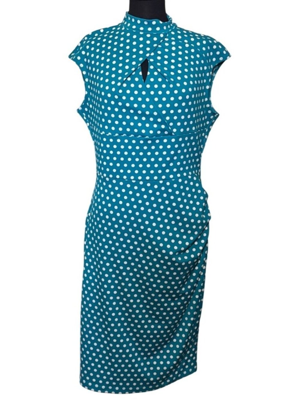 Miusol Pencil Ruffled Teal Blue & White Polka Dot Midi Dress Women's Size XL